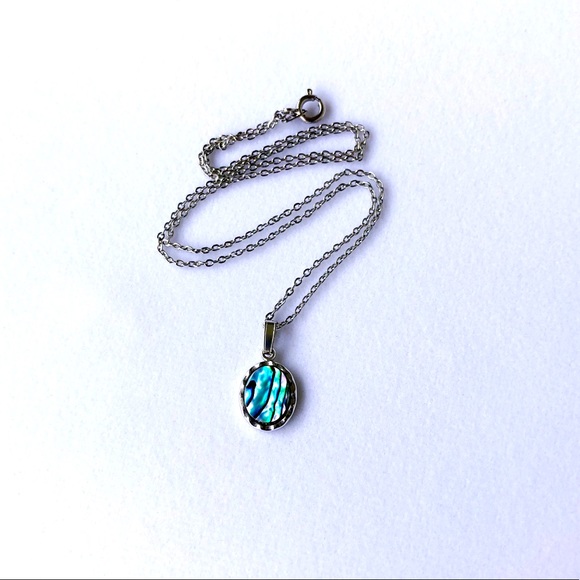 Dainty Silver Abalone Pendant Necklace - Picture 2 of 10